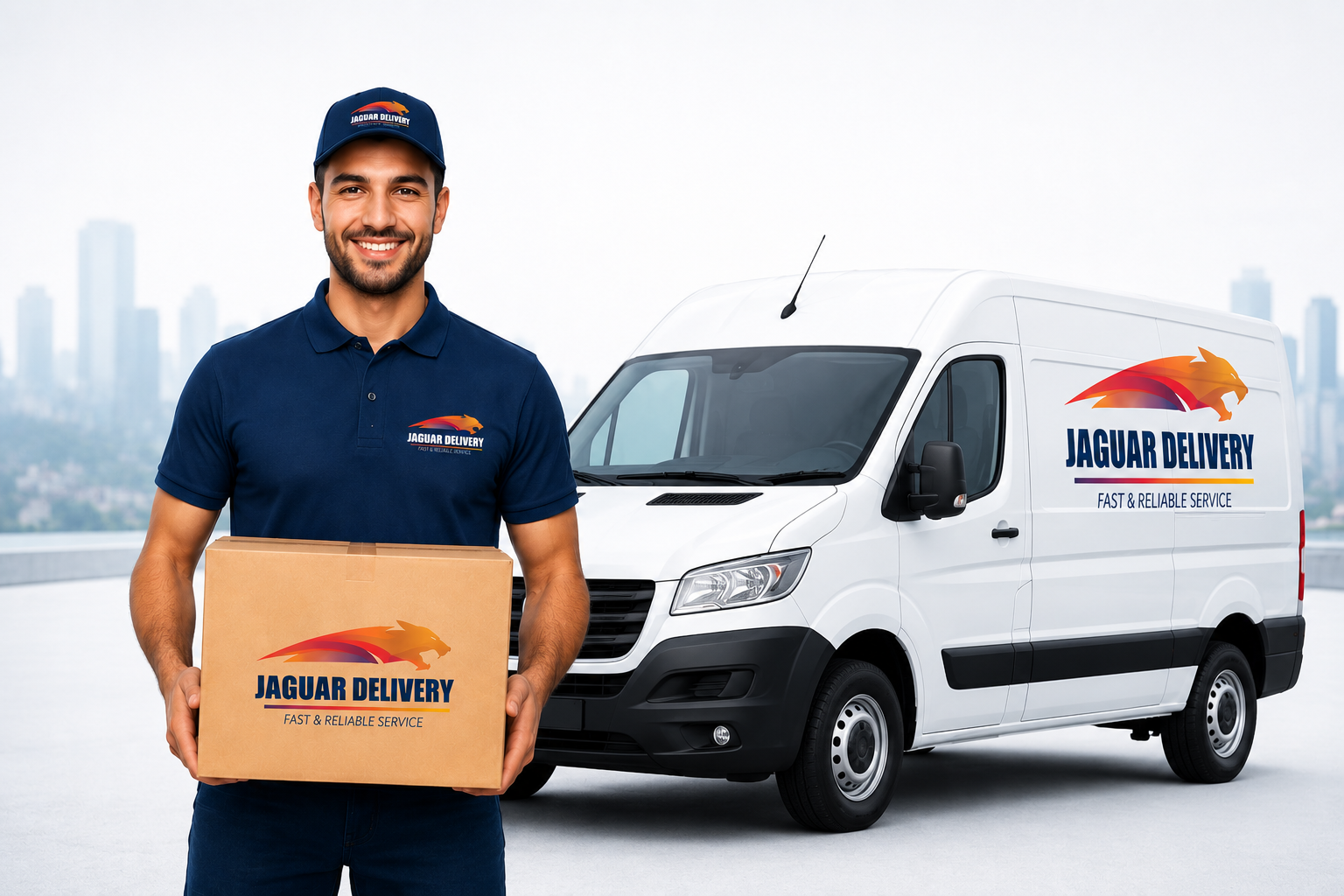 Livreur Jaguar Delivery avec un colis